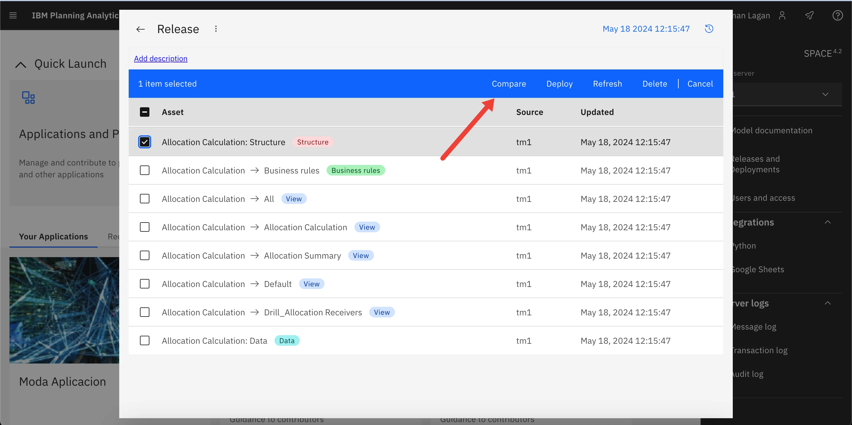 Compare release asset