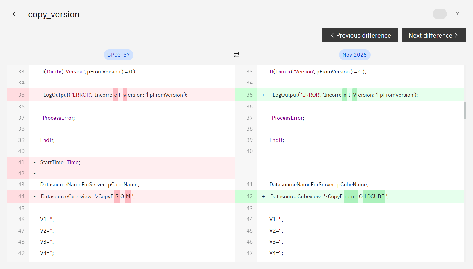 Asset compare view
